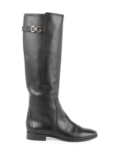 Shop Dolce & Gabbana Women's Tall Leather Boots In Nero