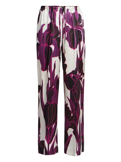Shop Dries Van Noten Floral Silk Trousers In Fuchsia