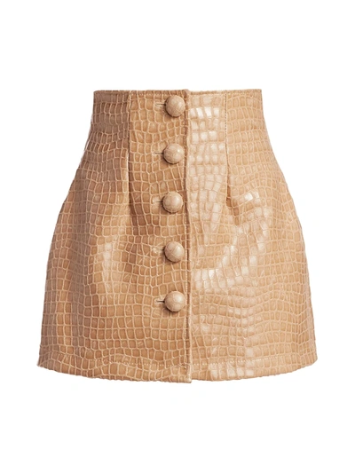 Shop Andamane Erin Croc-embossed Mini Skirt In Nude Croco Faux Leather