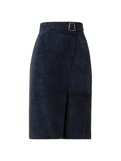 Shop Akris Women's Belted Suede Wrap-effect Pencil Skirt In Navy