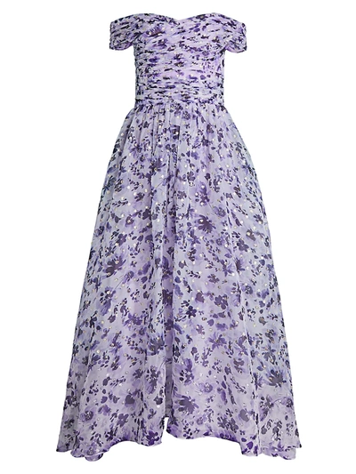 Shop Shoshanna Women's Meraki Off-the-shoulder Silk-blend Dress In Lilac Metallic Multi