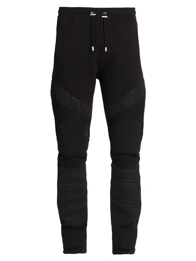 Shop Balmain Embossed Moto Sweatpants In Noir