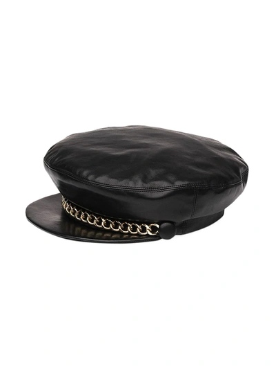Shop Eugenia Kim Women's Marina Chain-trimmed Leather Newsboy Cap In Black