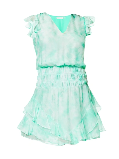 Shop Ramy Brook Tie-dye Smocked Waist Mini Dress In Summer Mint
