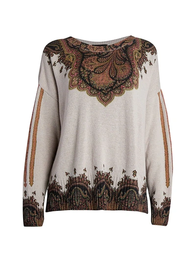 Shop Etro Wool & Cashmere Paisley Knit Sweater In White