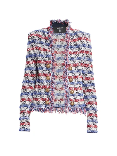 Shop Balmain Women's Fringe Tweed Jacket In Neutral