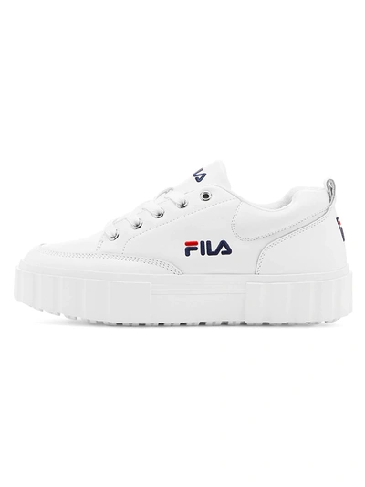Shop Fila Women's Sandblast Leather Platform Sneakers In White Navy