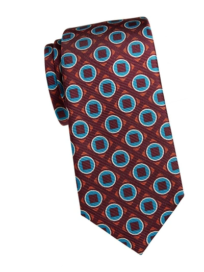 Shop Kiton Men's Geometric Square Silk Tie In Brown Teal