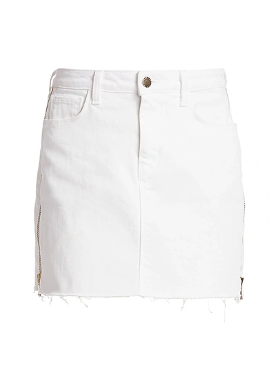 Shop L Agence Allegra Side Zipper Denim Skirt In Blanc
