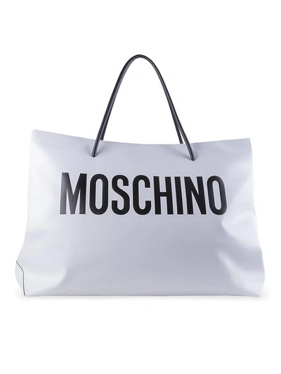 Shop Moschino Women's Logo Patent Tote In White