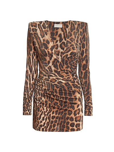 Shop Alexandre Vauthier Women's Deep V-neck Leopard Mini Dress