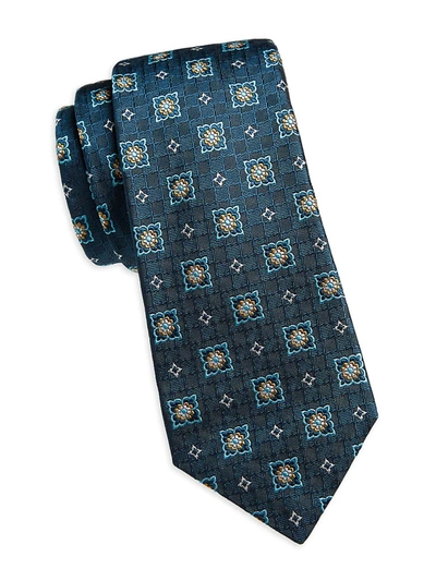 Shop Kiton Woven Squares Silk Tie In Teal