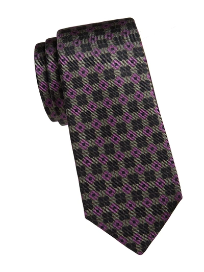 Shop Kiton Men's Flower Silk Tie In Black Purple