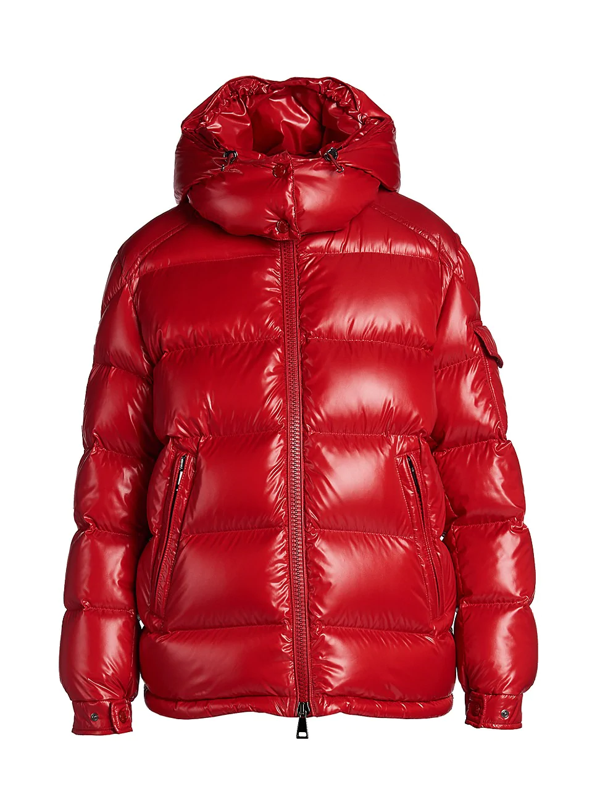 red shiny moncler coat