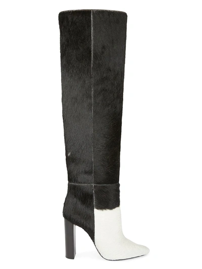 Shop Saint Laurent Women's Soixante Seize Tall Calf Hair Boots In Bianco Nero