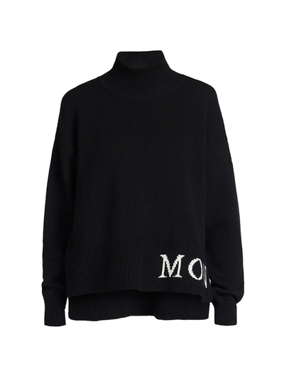 Shop Moncler Logo Cashmere & Wool Mockneck Sweater In Black