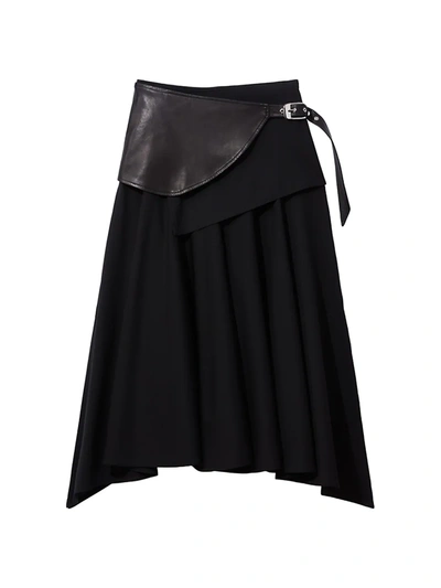 Shop Proenza Schouler Women's Leather Belt Pleated Wool Skirt In Black