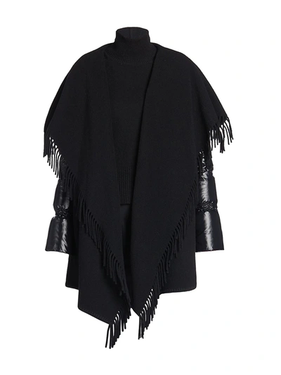 Shop Moncler Women's Mantella Puffer-sleeve Wool Cape In Black
