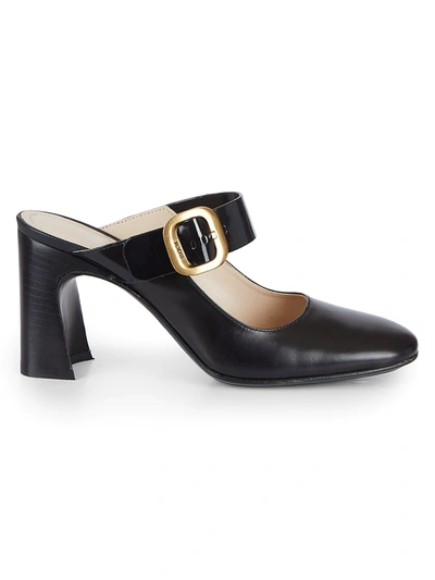 Shop Tod's Women's Leather Block-heel Mules In Black