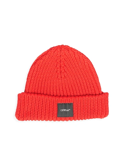 Shop Off-white Men's Ribbed Wool Beanie In Red