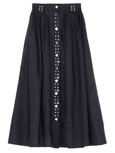 Shop Ganni Women's Studded Linen Maxi Skirt In Phantom
