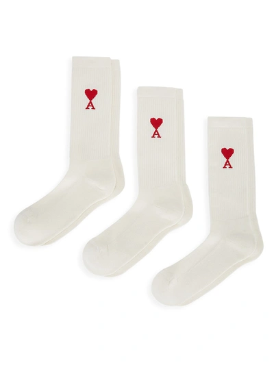Shop Ami Alexandre Mattiussi Men's 3-pack Ami De Coeur Socks Set In Off White