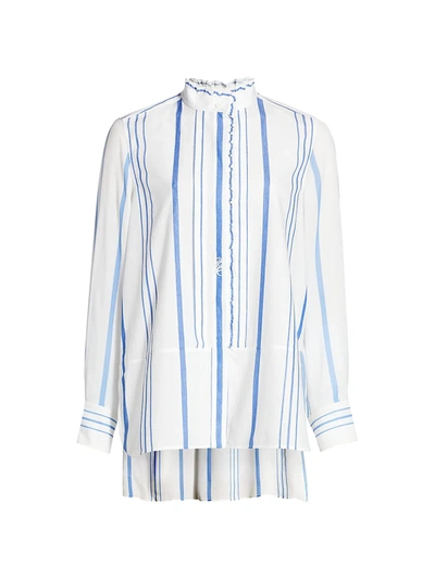 Shop Chloé Women's Ruffle Striped Poplin Shirt In Blue White