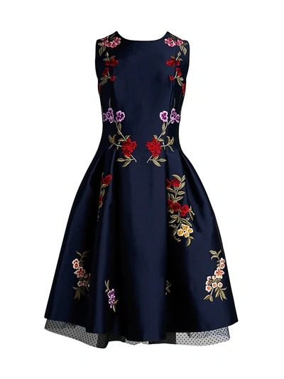 Shop Ahluwalia Women's Floral Embroidered Fit-&-flare Dress In Mid Navy