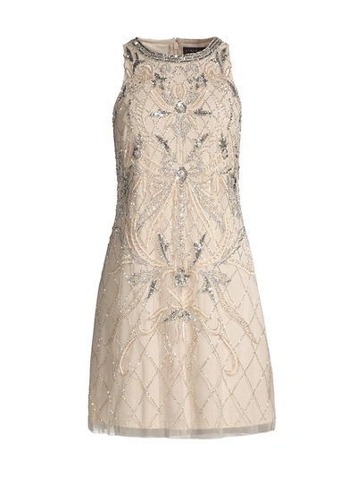 Shop Aidan Mattox Women's Fully Beaded A-line Dress In Champagne