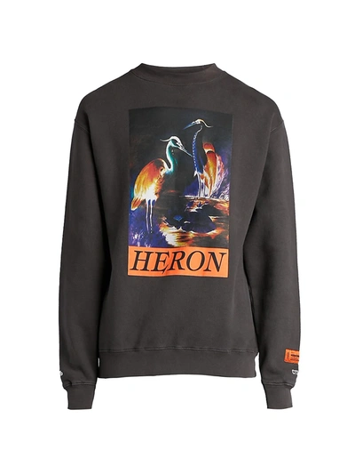 Shop Heron Preston Men's Graphic Print Crewneck Sweatshirt In Onyx Dark Orange