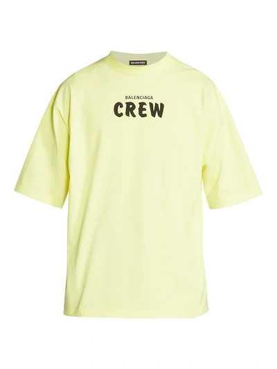 Shop Balenciaga Logo Crew Print Jersey T-shirt In Lime Black