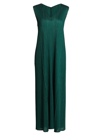 Shop Issey Miyake Monthly Colors October V-neck Sleeveless Dress In Green