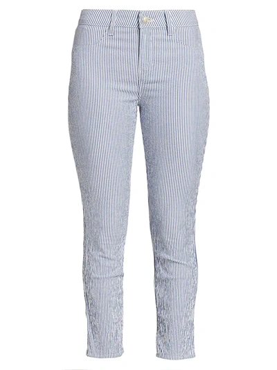 Shop L Agence Mandy High-rise Gingham Skinny Jeans In Blue White