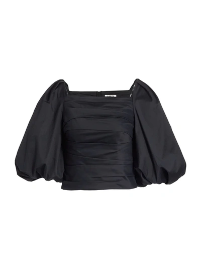 Shop Amur Priya Puff-sleeve Cropped Top In Black