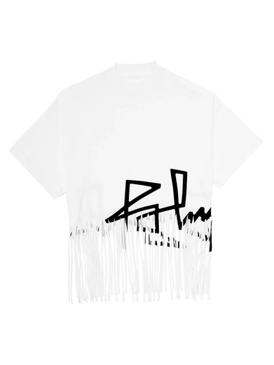 Shop Palm Angels Women's Fringe Desert Logo Cotton T-shirt In White Black