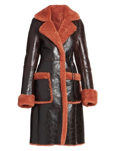 Shop Dries Van Noten Lorca Dyed Shearling & Leather Jacket In Rust