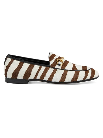 Shop Gucci Women's Zebra-print Calf-hair Jordaan Loafers In Bianca Moro Nero