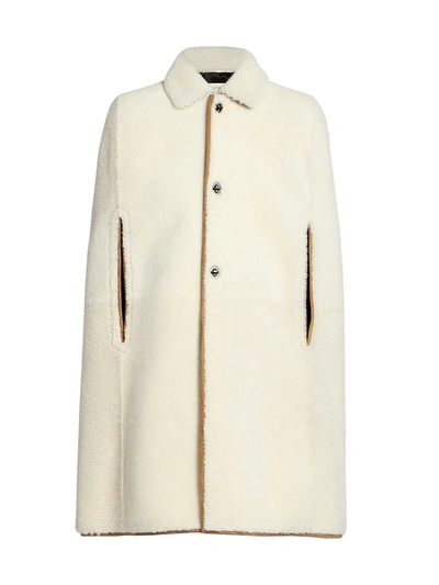 Shop Saint Laurent Women's Shearling Cape Coat In Ecru Cognac