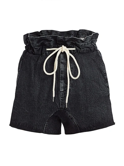 Shop Bassike Paperbag Waist Denim Shorts In Black Rinse Wash