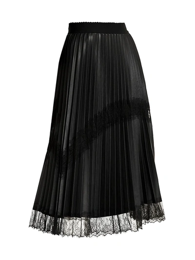 Shop Marina Rinaldi Women's Lace Trim Faux-leather Pleated Midi Skirt In Black