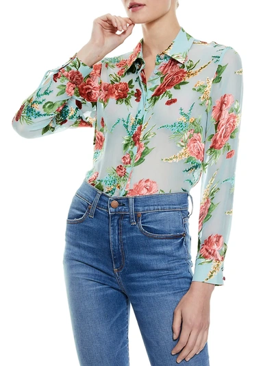 Shop Alice And Olivia Willa Floral Silk Blouse In Floral Waterfall