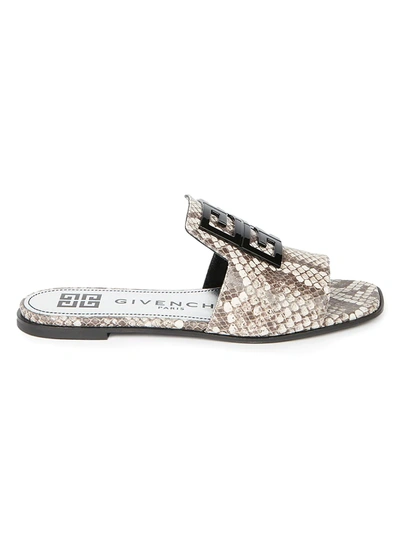 Shop Givenchy Women's 4g Flat Python-embossed Leather Sandals In Stone Grey