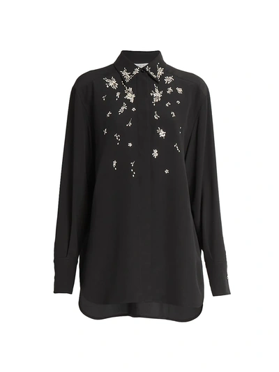Shop Givenchy Women's Crystal Embellished Silk Blouse In Black Silver