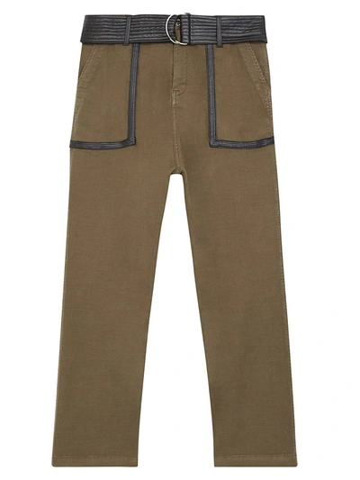 Shop The Kooples Faux-leather Trim Cropped Pants In Khaki