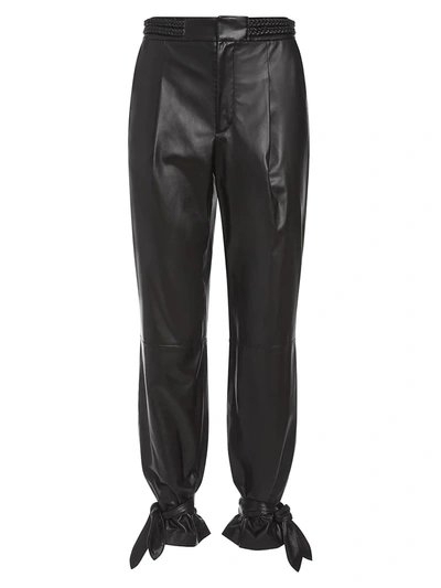Shop Alice And Olivia Ivette Tapered Leather Pants In Black