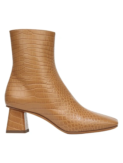 Shop Vince Koren Square-toe Croc-embossed Leather Ankle Boots In Tan