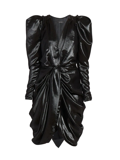 Shop Isabel Marant Issolya Puff-sleeve Ruched Dress In Black