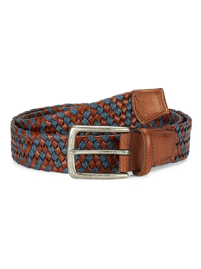 Shop Saks Fifth Avenue Men's Collection Woven Leather & Cotton Belt In Brown Blue