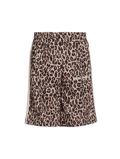 Shop Palm Angels Men's Leopard-print Track Shorts In Yellow White