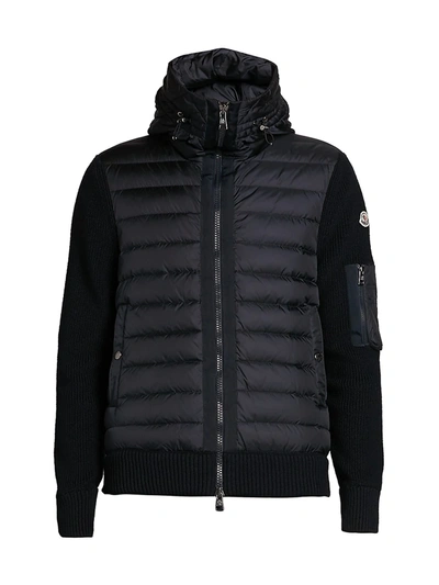 Shop Moncler Wool-blend Knit-sleeve Quilted Jacket In Navy